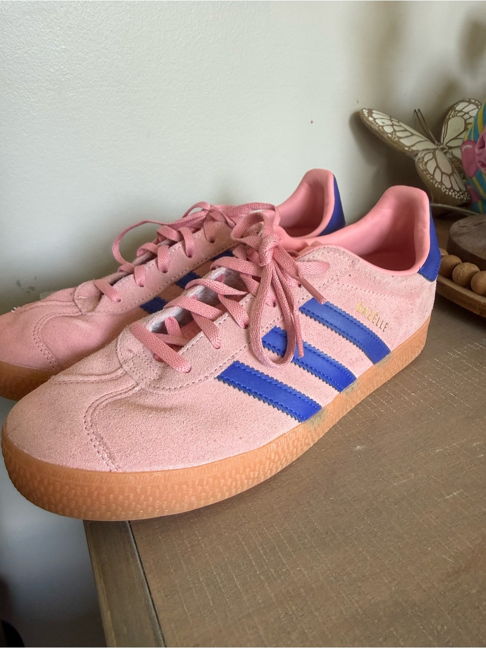 adidas Pink Suede Sneakers with Blue Stripes